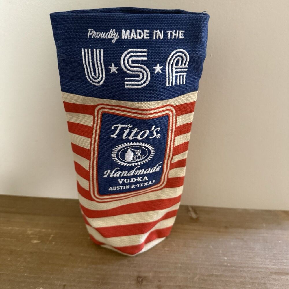 Tito's Handmade Vodka Austin TX Drawstring Canvas Burlap Gift Bag American Flag
